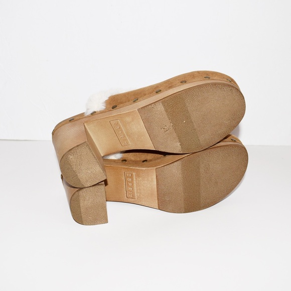 Esprit Wina Faux Fur Suede Camel Tan Clogs - Picture 7 of 7